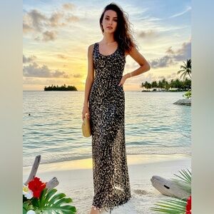 Leopard Print hand‎ beaded Attitudes by Debra Maxi Dress